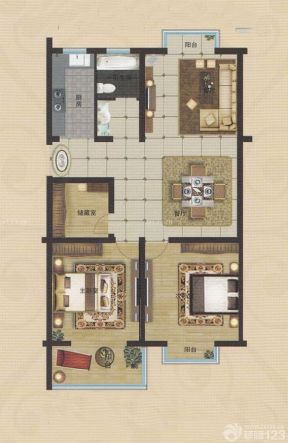 100平方两室两厅别墅户型图