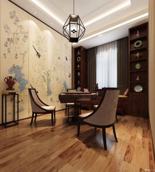 中式茶馆手绘墙面装修效果图