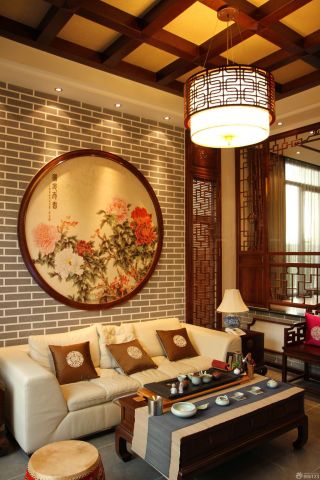 茶馆中式壁画背景墙装修效果图