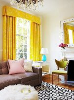 现代混搭风格卧室黄色窗帘装修设计效果图