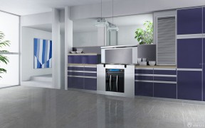 120平米开放式厨房效果图 蓝色橱柜装修效果图片