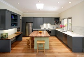 120平米开放式厨房效果图 灰色橱柜装修效果图片