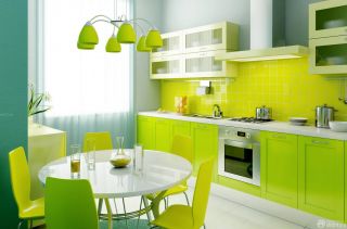 田园清爽120平米开放式厨房绿色橱柜装修效果图