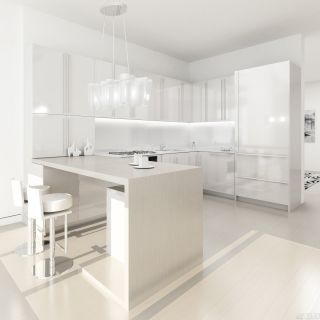 现代厨房白色家具装修设计效果图