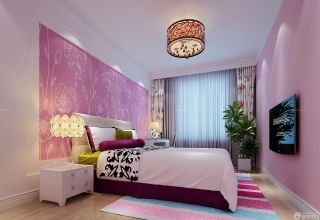 80平米两室一厅粉色墙面卧室装修图