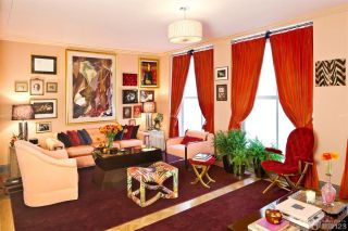 家装60平方两室一厅客厅红色窗帘装修效果图样板大全