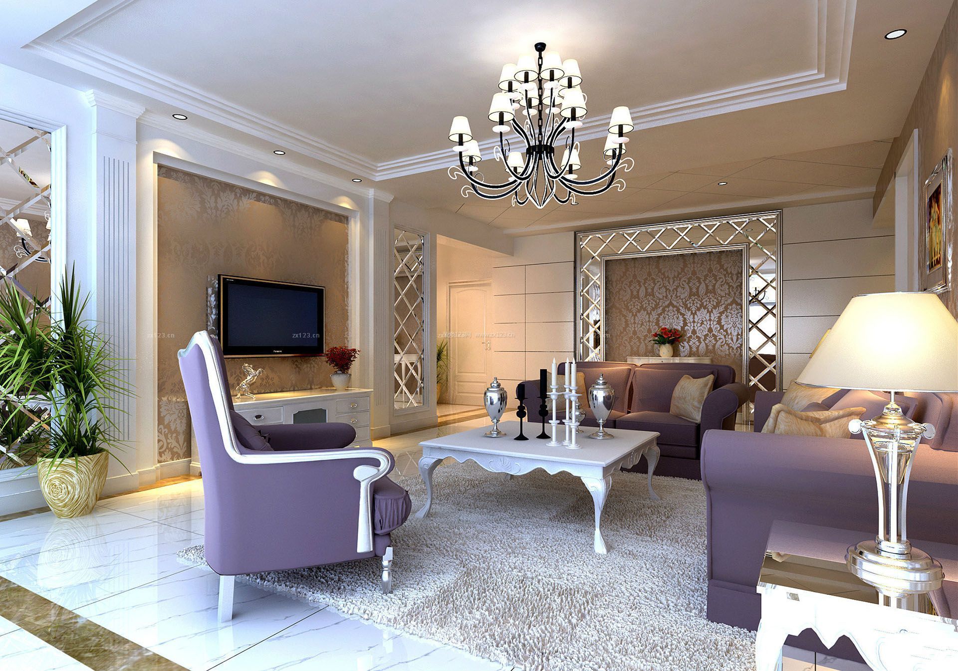美式沙发80平米婚房客厅装修效果图