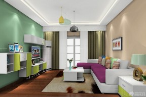 欧式套间120平方客厅装修效果图 绿色墙面装修效果图片