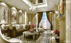 欧式套间120平方客厅装修效果图 大理石茶几装修效果图片