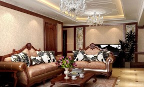 欧式套间120平方客厅装修效果图 水晶吊灯图片