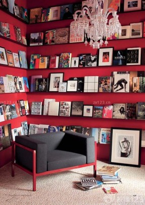 红色墙面装修效果图片 书房布置