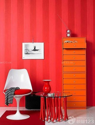 简约家装客厅红色墙面装修效果图片欣赏