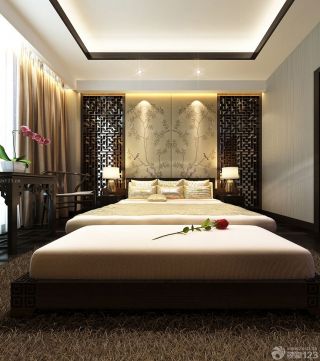 传统60平米中式小户型卧室床头背景墙设计装修效果图