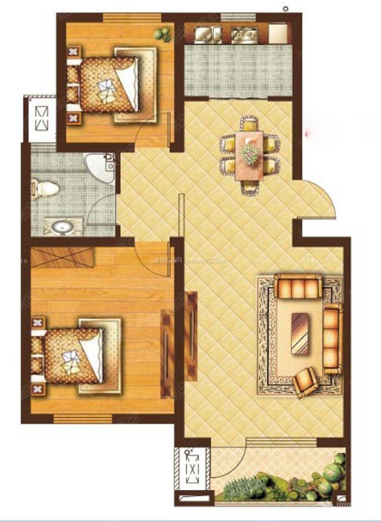 70平两室一厅房子户型设计图