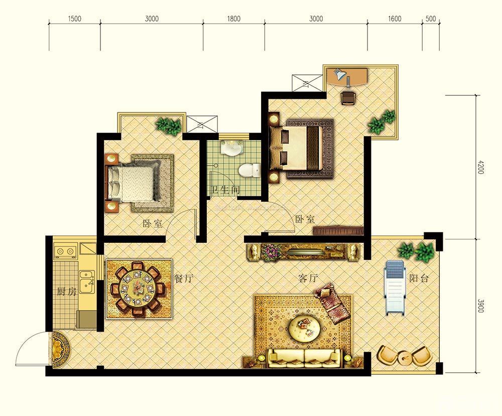 最新70平房子两室一厅设计户型图