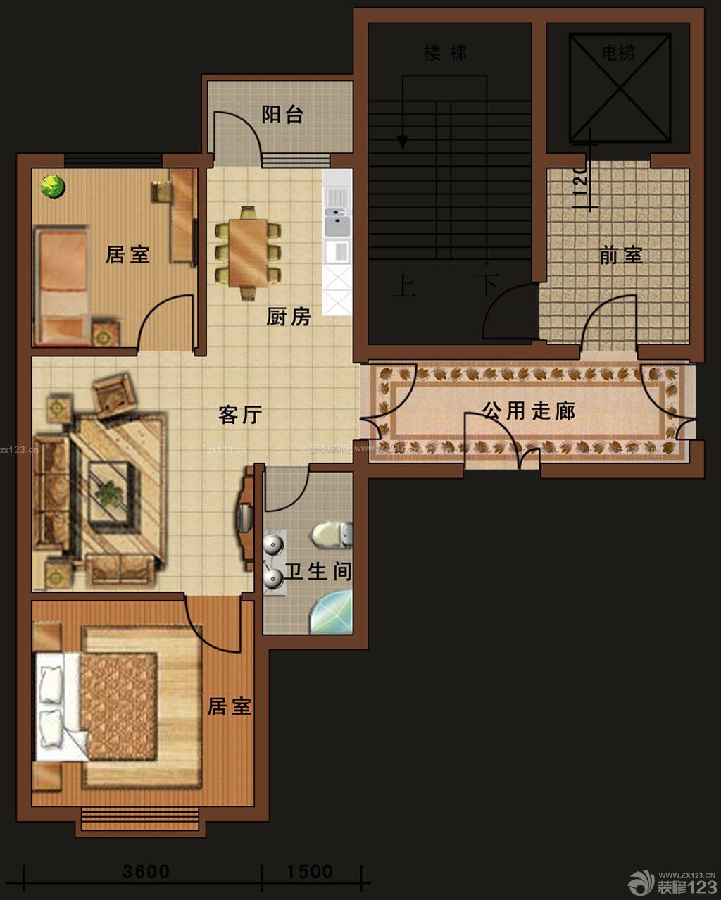 70平两室一厅房子设计户型平面图