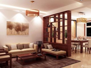 新中式客厅木质博古架隔断装修效果图