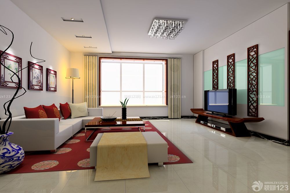 简约中式风格150多平米的房子客厅石膏板装修效果图案例