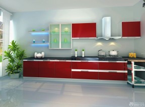 70平米两室一厅小厨房装饰效果图 红色橱柜装修效果图片