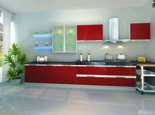 最新70平米两室一厅小厨房红色橱柜装修装饰效果图片