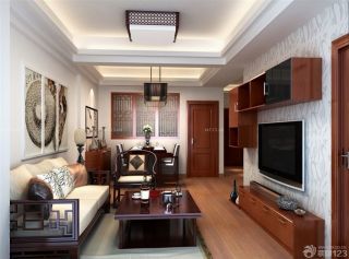 中式风格80平米小户型客厅实木家具背景墙装修效果图