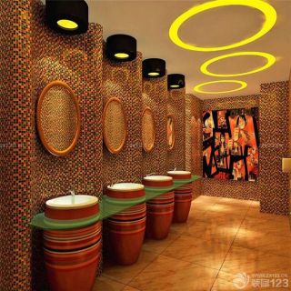 80后主题餐厅卫生间洗手盆设计装修效果图