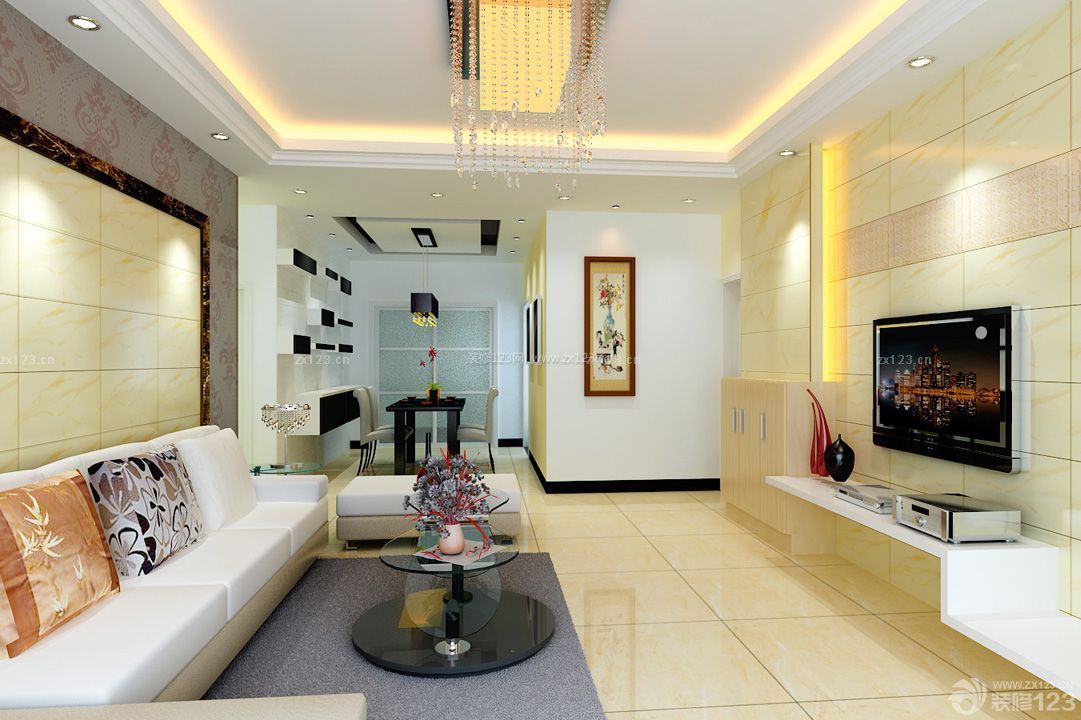 70平米房最省钱的装修客厅水晶灯装修效果图片