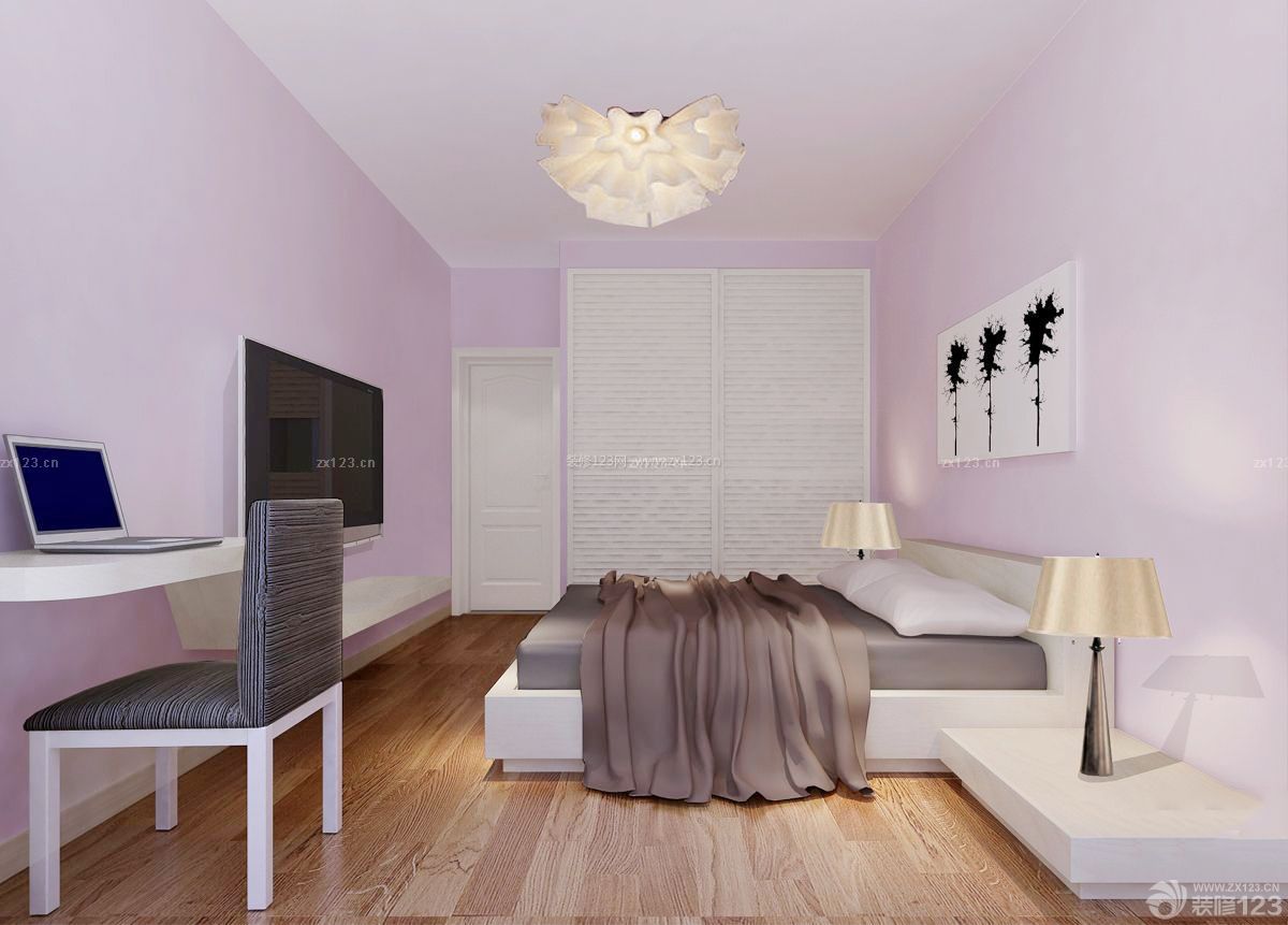 简装80平方米两房两厅粉色墙面卧室装修效果图