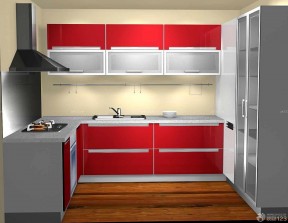 70平米小户型厨房装修效果图 红色橱柜装修效果图片