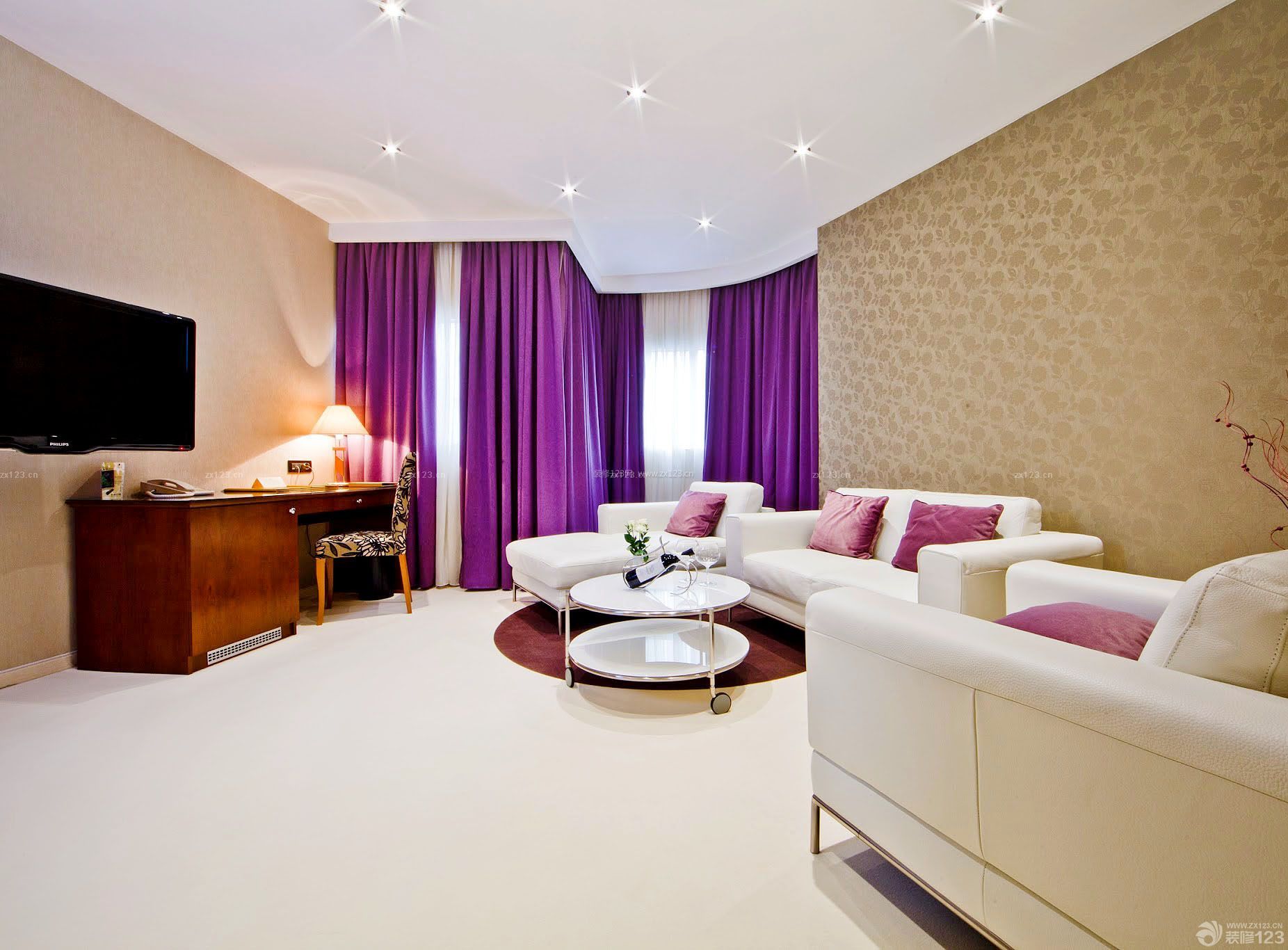 混搭风格150平米房子紫色窗帘装修效果图