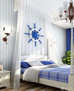 地中海风格二室一厅70平方米床头背景墙装修效果图 