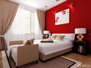 二室一厅70平方米红色床头背景墙装修效果图