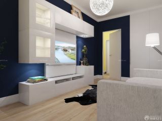 精致简约60平方二居室小户型深蓝色墙面装修效果图欣赏