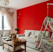 70平米客厅红色墙面装修设计效果图片