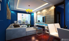 80多平米房子装修图 深蓝色墙面装修效果图片