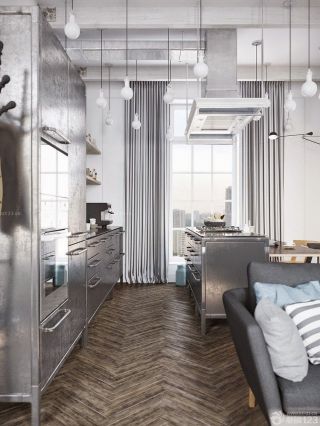 70平米厨房银色橱柜装修设计效果图片