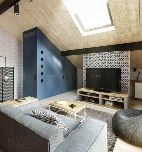 60平米小户型客厅带阁楼 电视背景墙设计