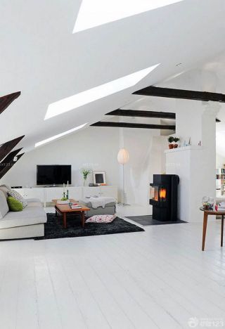 精致60平米小户型客厅带阁楼白色木地板装修样板大全