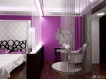 现代时尚家庭房子卧室紫色墙面装修图片