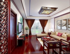 中式房子装修效果图 红木色木地板装修效果图片
