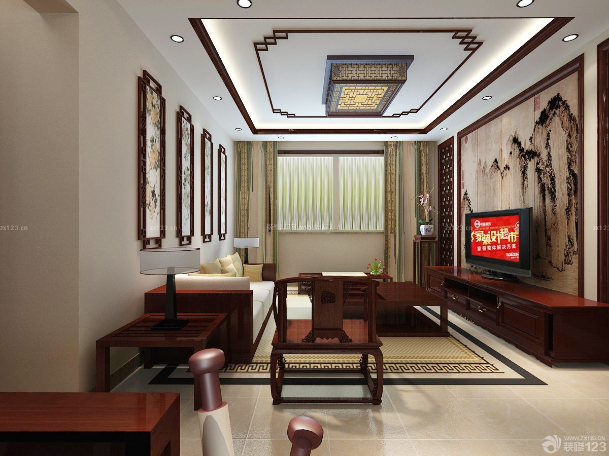 新中式风格装修效果图 中式红木家具客厅