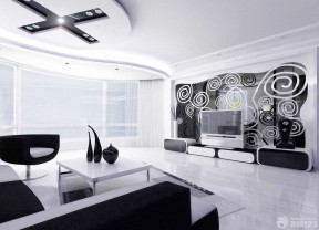 时尚简约电视墙设计 黑白客厅装修