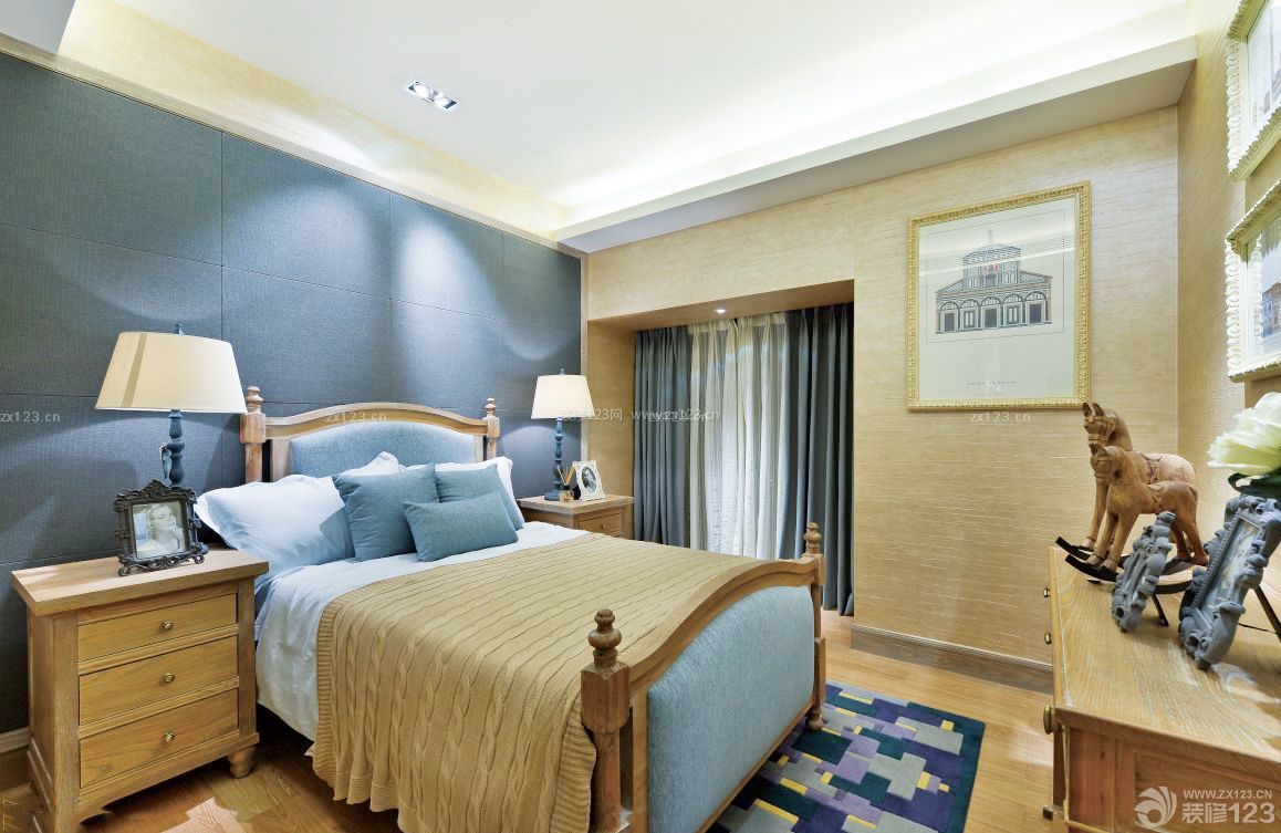 80平米新房蓝色墙面卧室装修图片