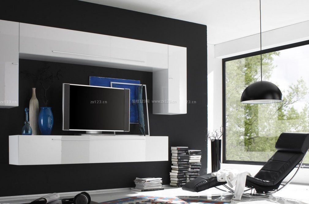 简约黑白风格室内装饰电视墙装修效果图片