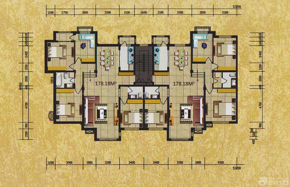 别墅四房一厅设计平面图
