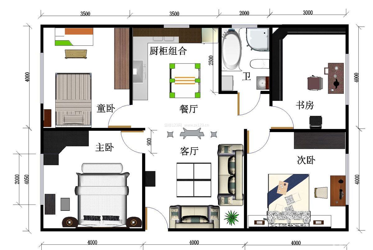 四室兩廳室內平面圖欣賞