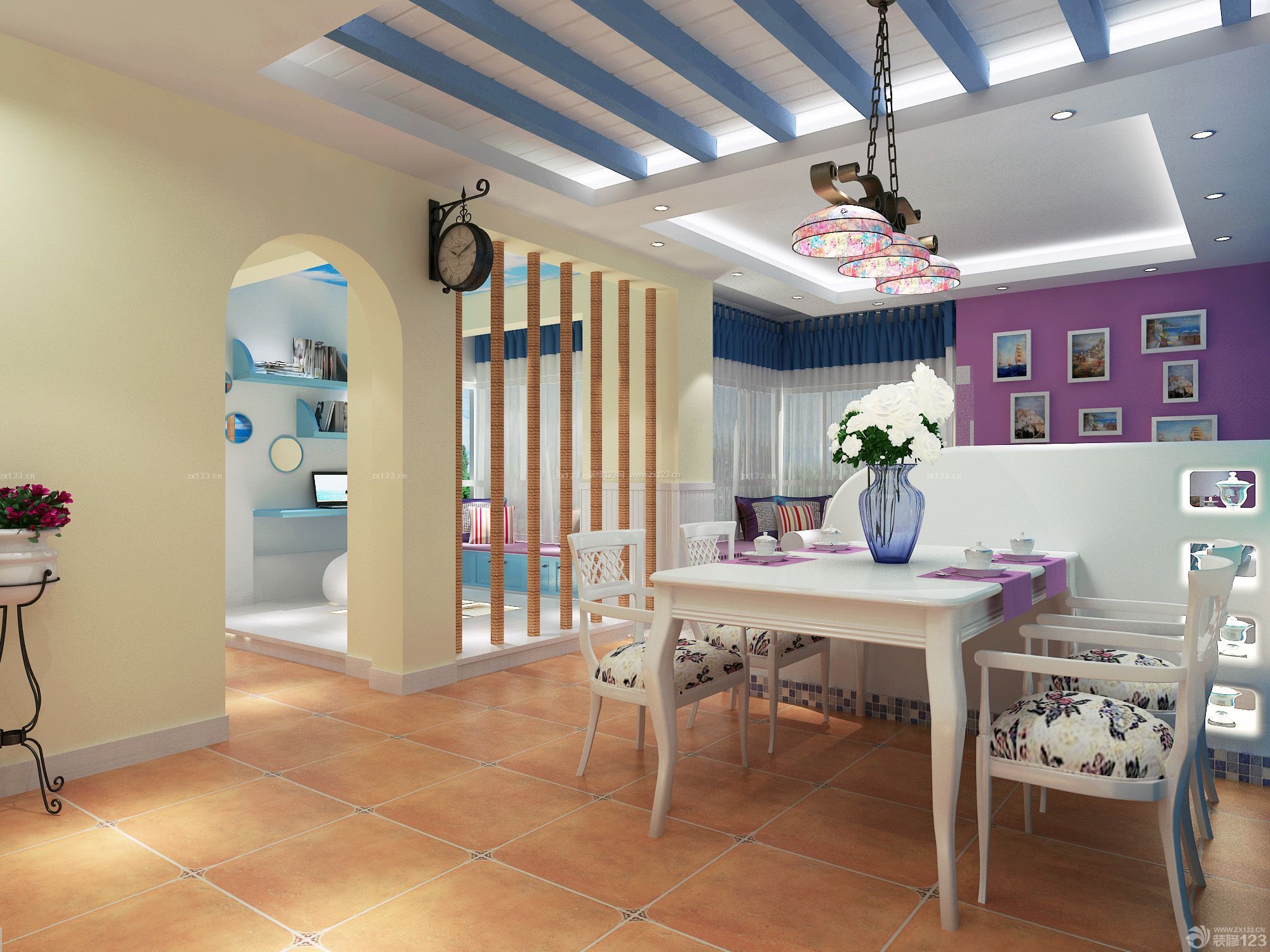 地中海风格80平米房子餐桌装修设计图