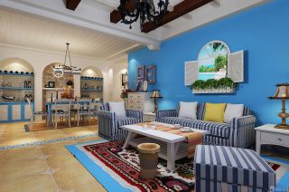 最新地中海风格80平米小户型客厅家具摆放效果图