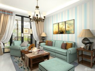 美式古典风格80平米小户型客厅家具摆放效果图