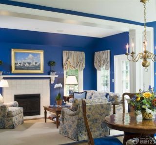 精致四室客厅蓝色墙面装修效果图